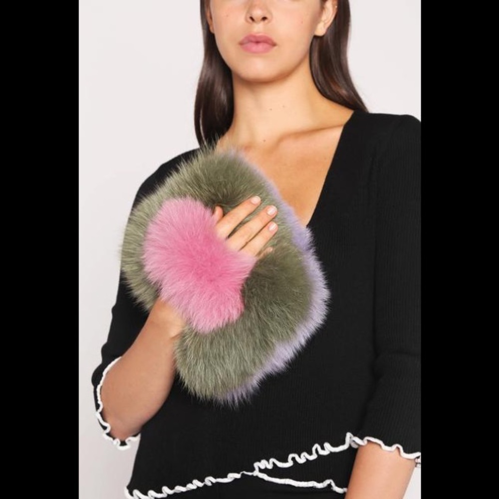 NWT Charlotte Simone REAL Fox Fur Candy Clutch$325